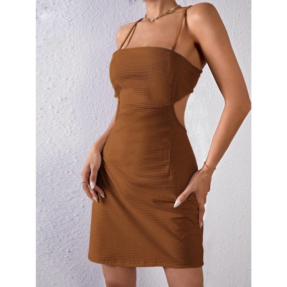Criss cross Tie Backless Cami Dress brown - Picture 2 of 5